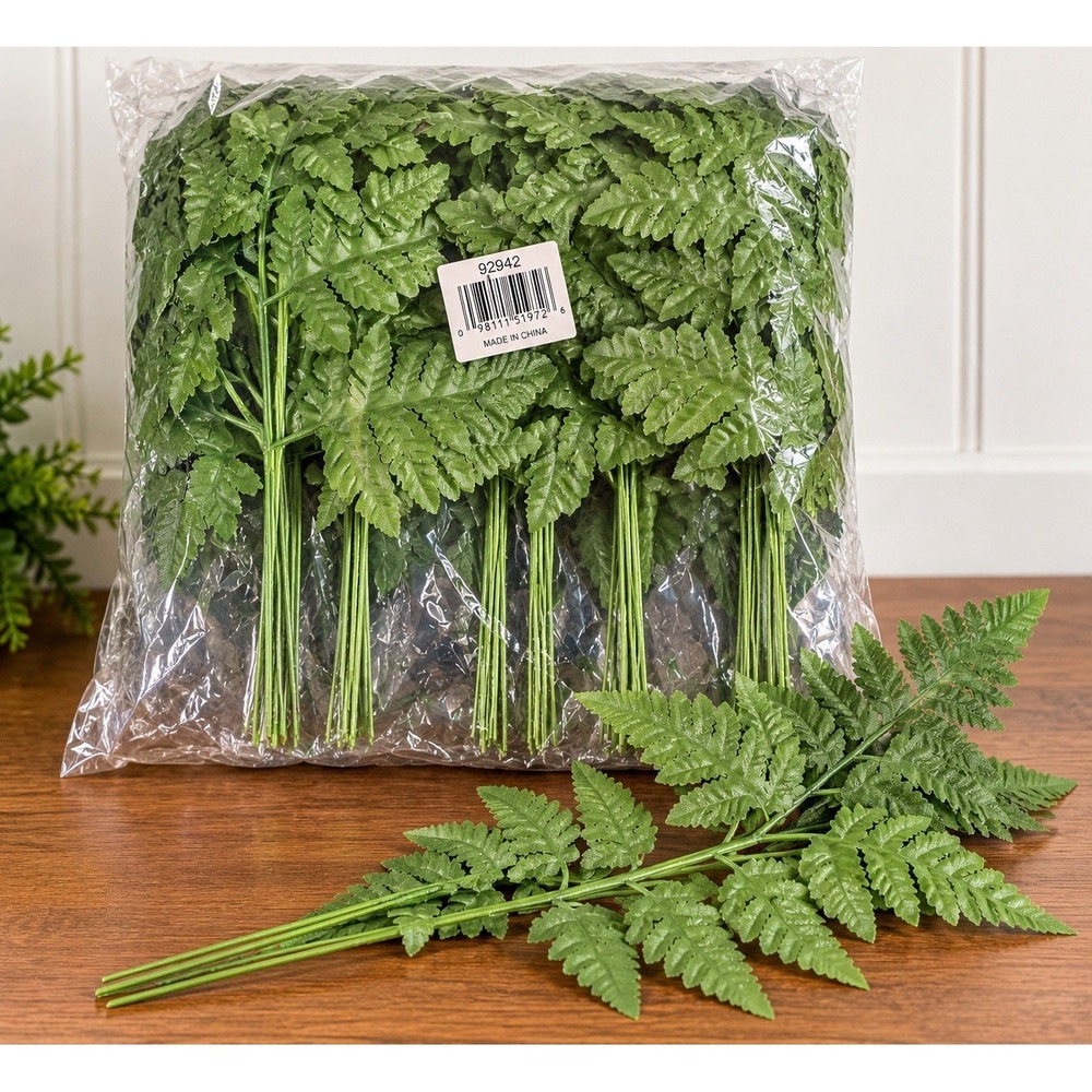 72 Artificial Fern Fronds 17" Green Faux Foliage Floral Stems Craft Decor NIP